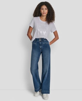 Women's Embellished Logo Detail Crew Neck T-Shirt