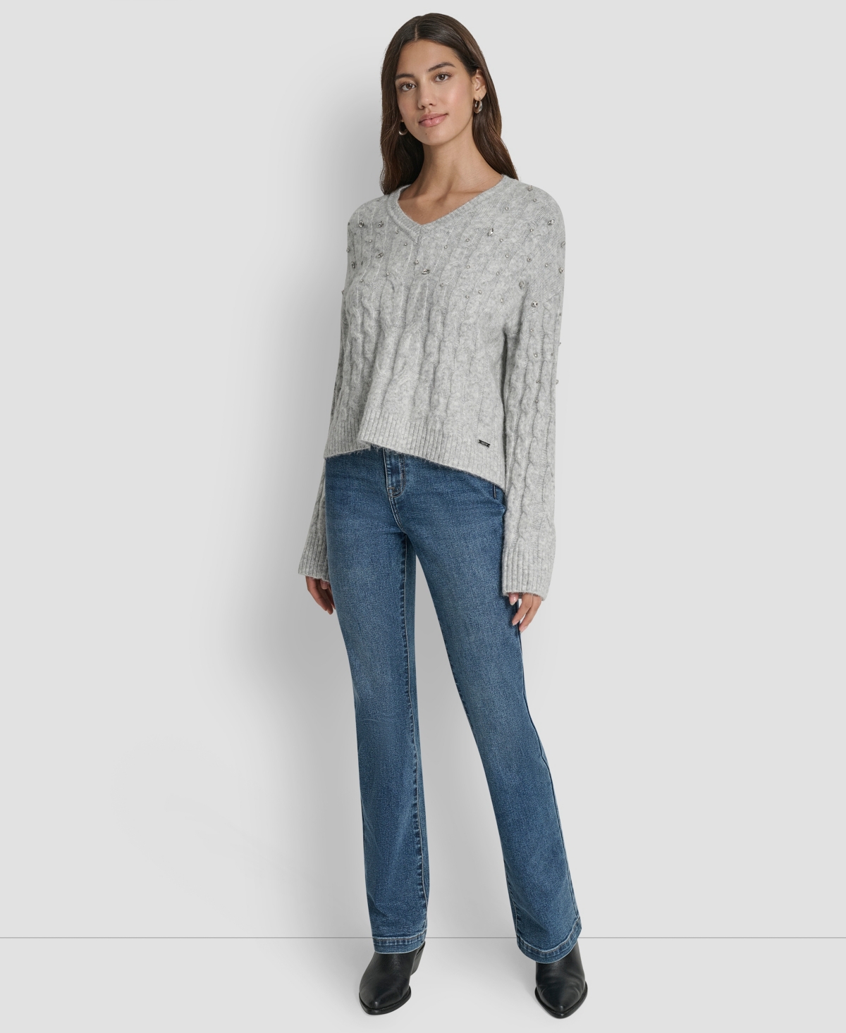 Dkny Jeans Women's Embellished Detail Long-Sleeve Sweater