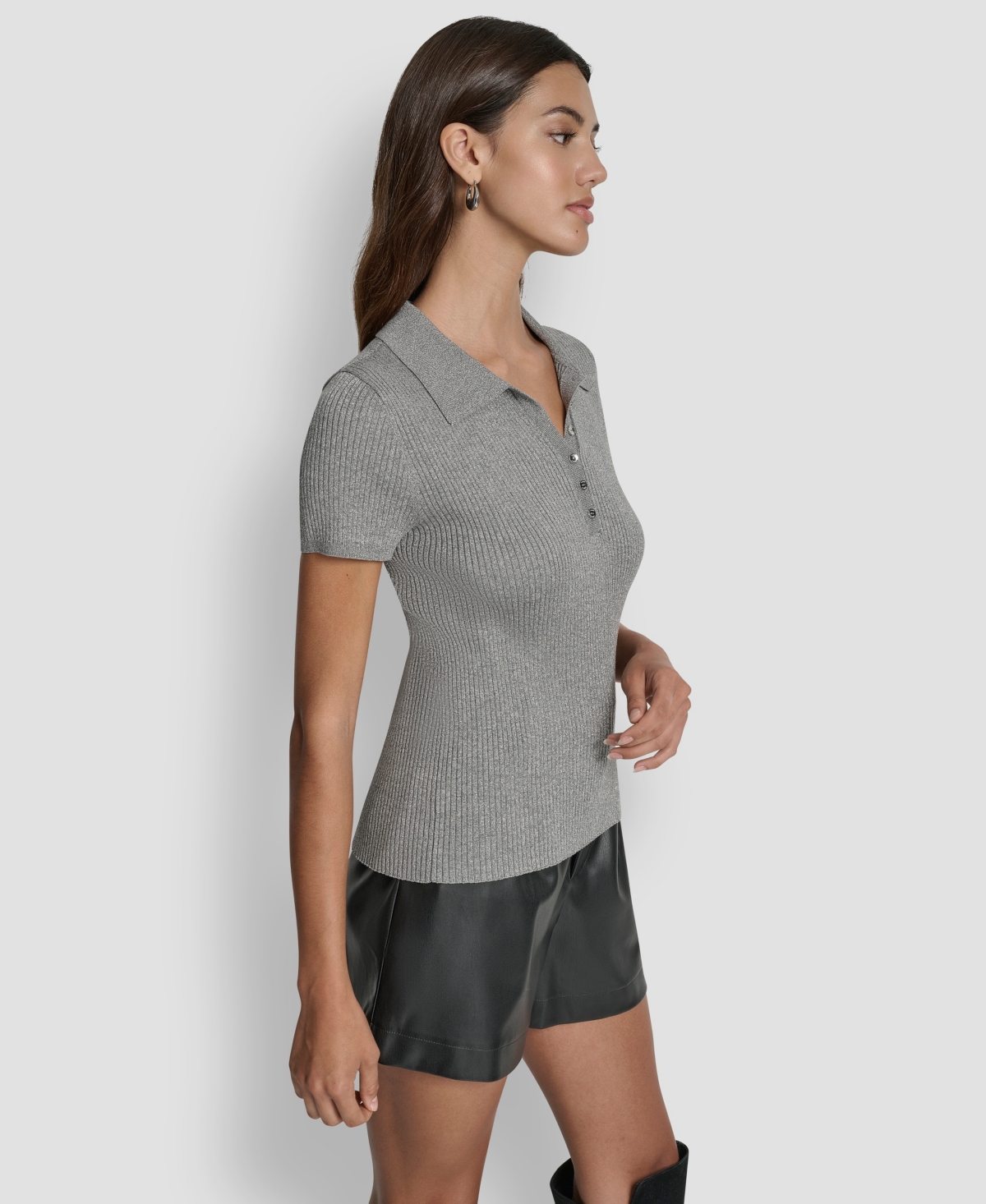 Dkny Jeans Women's Slim Fit Ribbed Polo Sweater In Gray