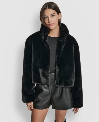 DKNY Jeans Women's Long-Sleeve Cropped Faux Fur Jacket - Macy's