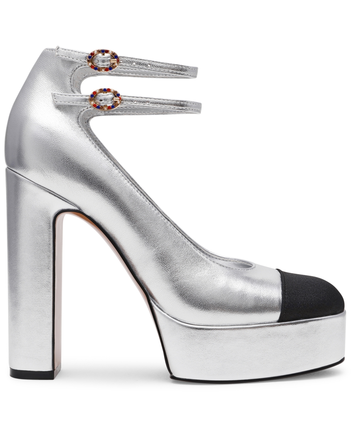 Steve Madden Women's Peyton Cap-toe Platform Mary-jane Pumps In Silver