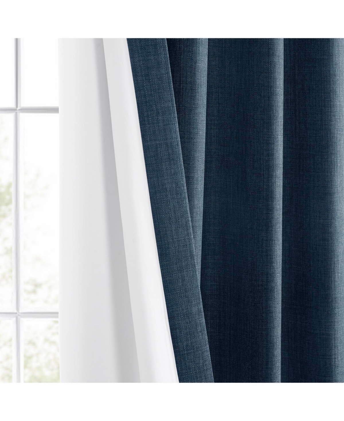 Half Price Drapes Sergeants Blue Italian Faux Linen Room Darkening Curtain