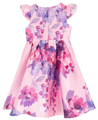 Girls' 2T-6X Printed Mikado Hi-Low Pleated Dress