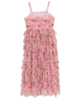 Girls 7-16 Printed Mesh Pleated Body Dress