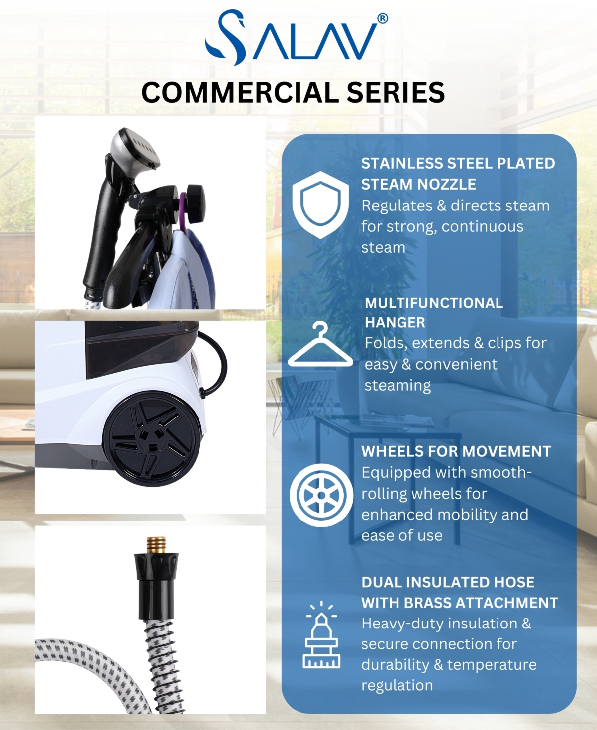 Salav Commercial Grade Smart Auto Shut-off 70.5" Garment Steamer In White