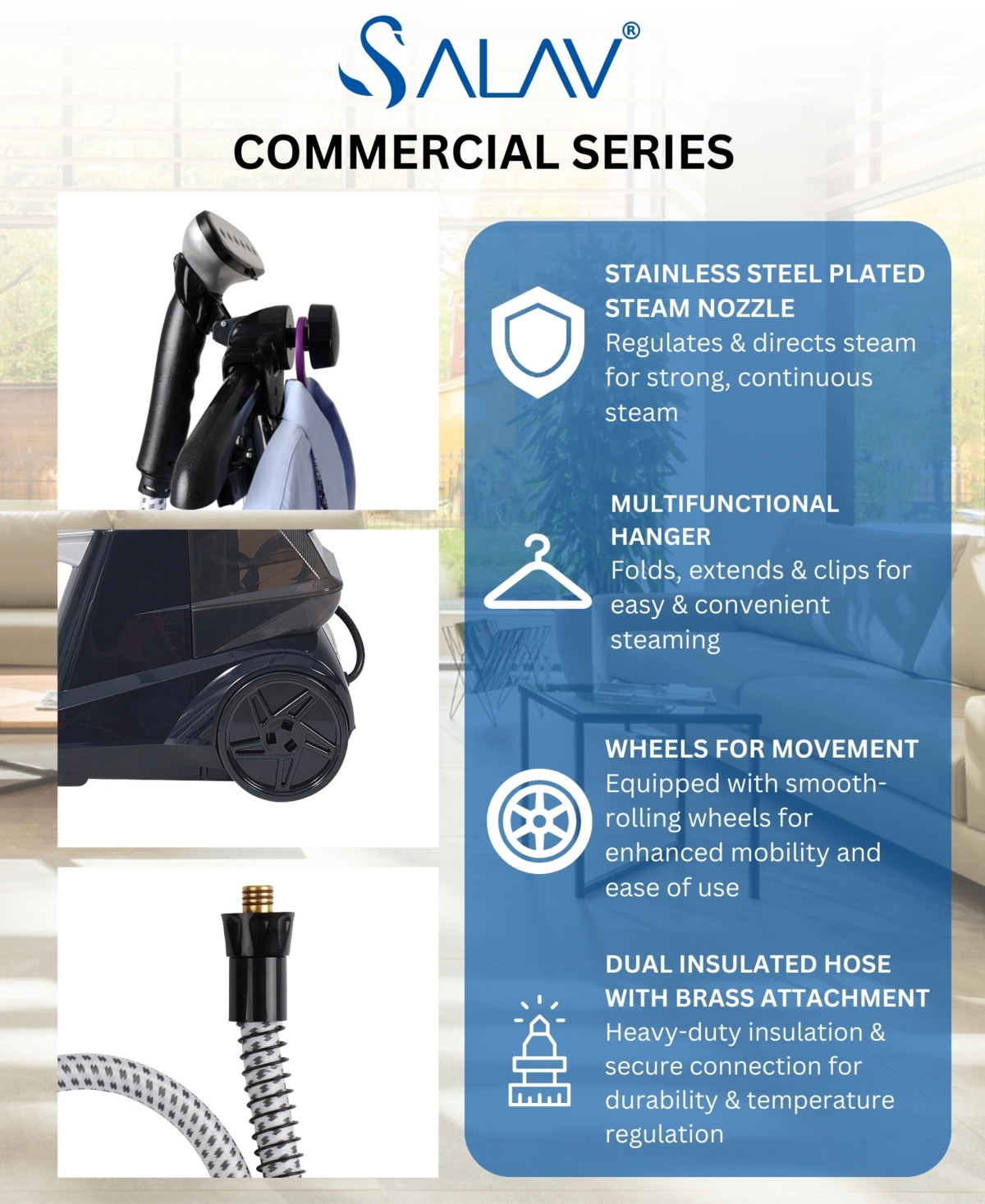 Salav Commercial Grade Smart Auto Shut-Off 70.5" Garment Steamer