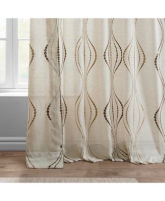 Embroidered Striped Patterned Faux Linen Sheer Curtain