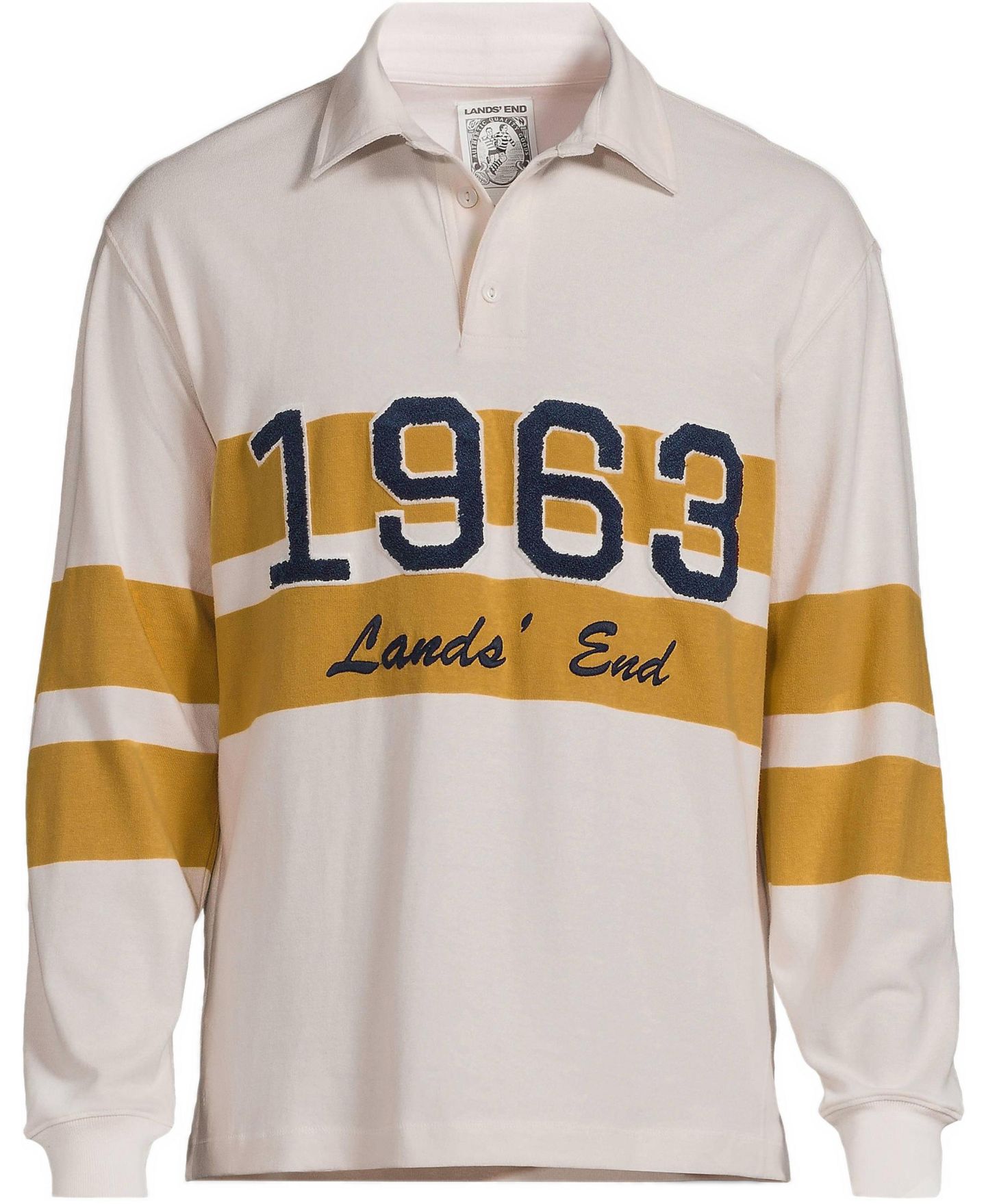 Мужское поло Lands' End Long Sleeve Rugged Rugby Embroidered Polo, цвет: Слоновая кость латте — фото 3