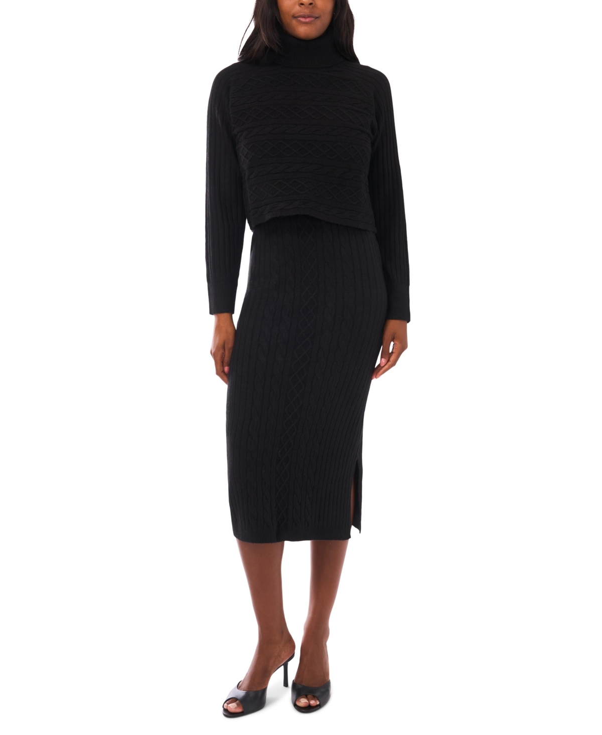 1.state Women's 2-piece Turtle Neck Sweater And Midi Dress Set In Black
