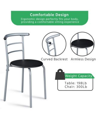 3-Piece Set, Metal Frame, Compact Dining Table with 2 Chairs