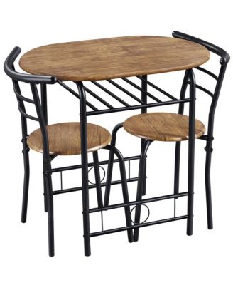 3-Piece Set, Metal Frame, Compact Dining Table with 2 Chairs