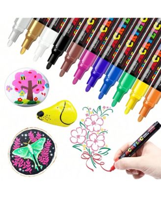 18-Color Acrylic Paint Pens Set – Permanent Poster Markers for Glass, Wood, Paper, Touch-Up Models, DIY Crafts & Art Projects