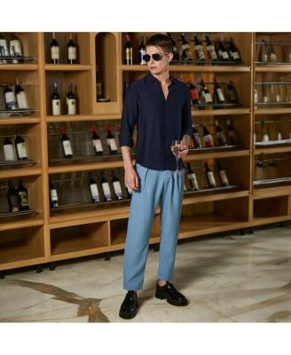 Men's Navy Blue Breezy Wrinked Shirt