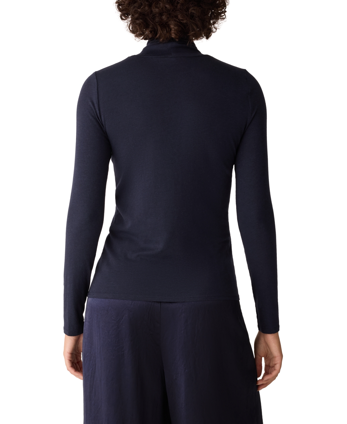 Eileen Fisher Turtleneck Stretch Organic Cotton Blend Top In Blue