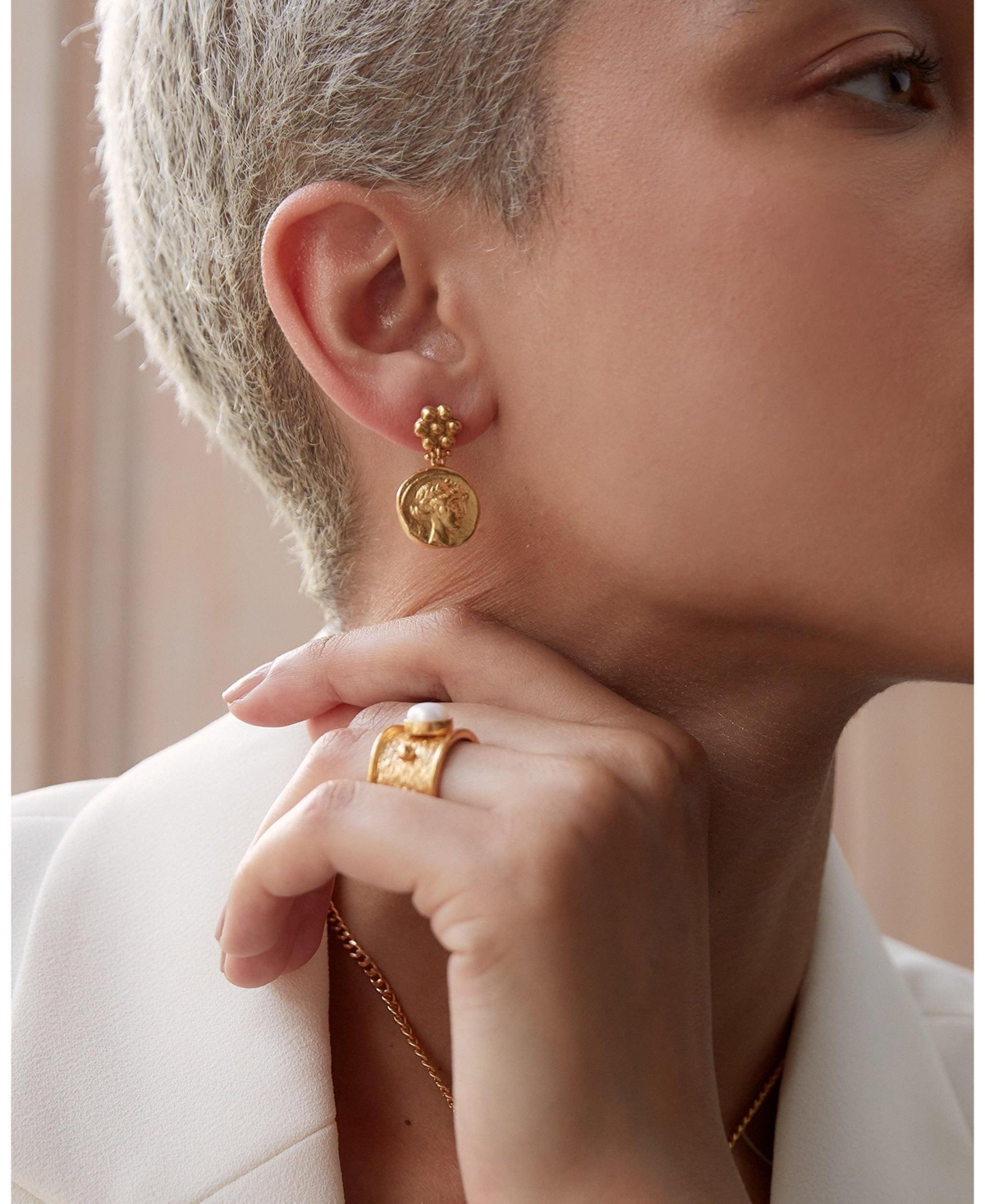 Ottoman Hands Goddess Demeter Coin Stud Earrings