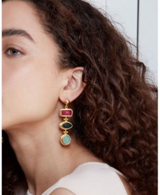 Innana Ruby, Emerald And Aqua Chalcedony Drop Earrings