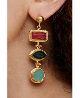 Innana Ruby, Emerald And Aqua Chalcedony Drop Earrings