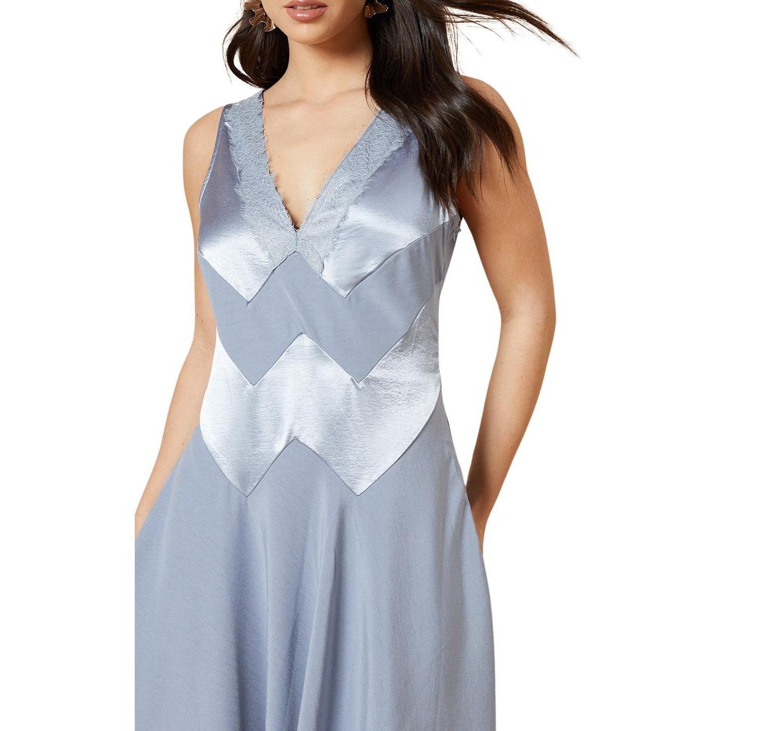 Women's V-Neck Mesh Asymmetric Midi Dress