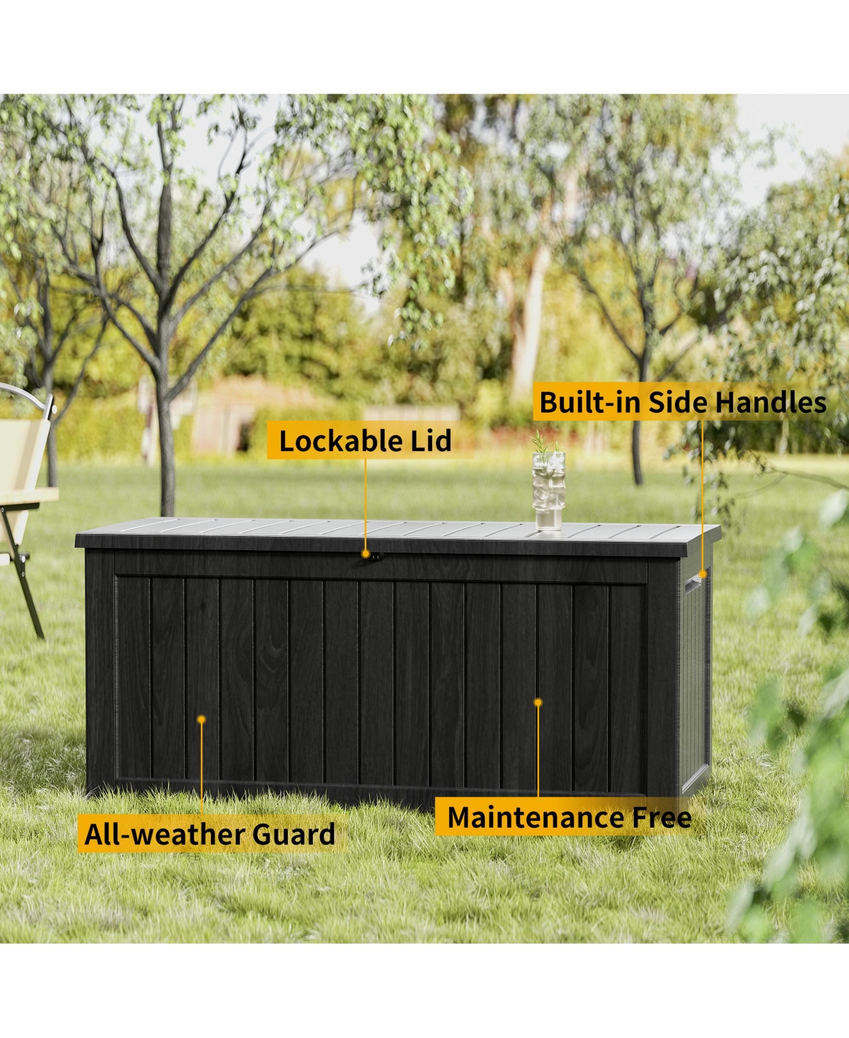 Patio Waterproof Resin Deck Box Lockable Outdoor Storage Garden Tools