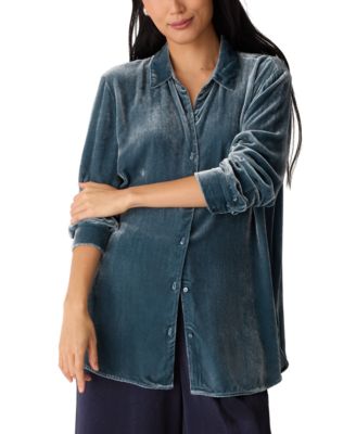 Women's Collared Velvet Long-Sleeve Shirt
