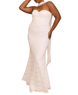Women's Lace Bandeau Scarf Detail Maxi Dress
