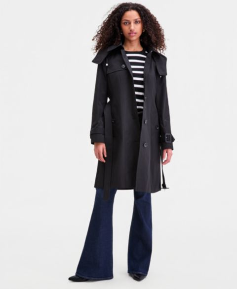 Женские куртки London Fog Single-Breasted Belted Hooded Trench Coat