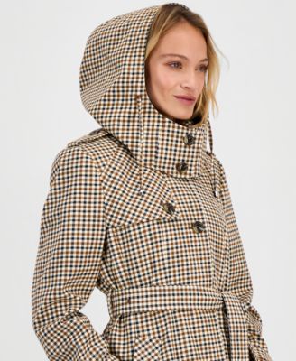 Women's Single-Breasted Belted Hooded Trench Coat