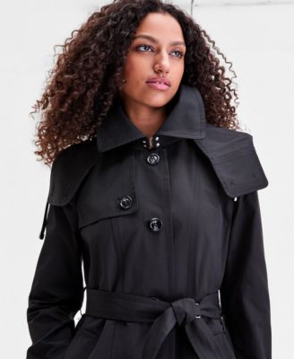 Women's Single-Breasted Belted Hooded Trench Coat