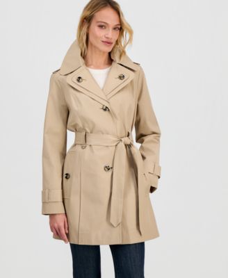 Women's Single-Breasted Hooded Belted Trench Coat