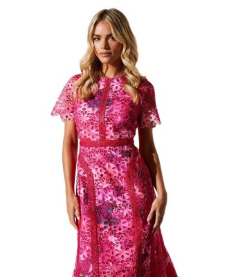 Women's Printed Lace Midi Pencil Dress