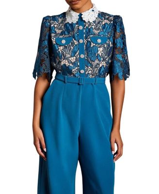 Women's Lace Shirt Short Sleeve Jumpsuit