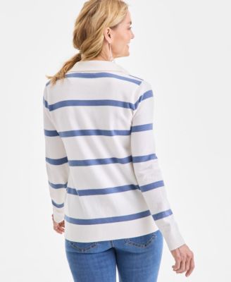 Petite Striped Johnny Collar Sweater, Macy's Exclusive