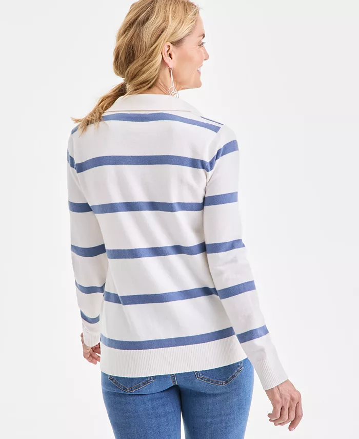 Women's Striped Johnny-Collar Sweater - thumbnail 7