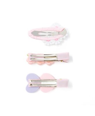 Girls Kids Hair Accessories-3pc Hair Clip Set - Heart & Daisy Charm