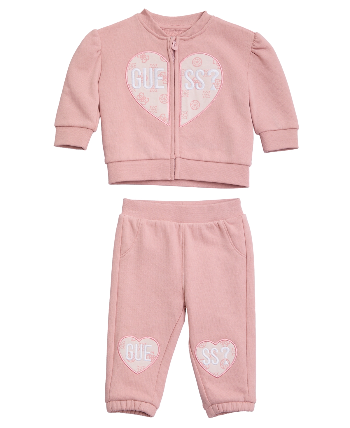 Guess Baby Girls 2-piece Long-sleeve Zip-up Sweatshirt And Sweatpants Set In Pink