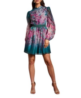 Women's Organza Mini Dress With Floral Print