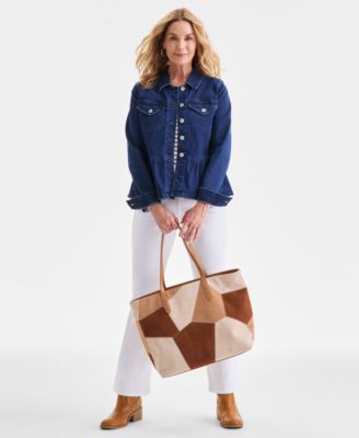 Petite Long-Sleeve Peplum Denim Jacket, Macy's Exclusive