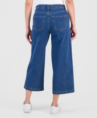 Women's Embroidered High-Rise Wide Leg Cropped Jeans, Macy's Exclusive