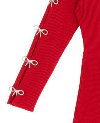 Girls' 7-16 Bow Detail Long-Sleeve Dress