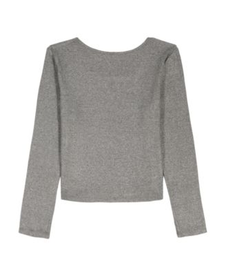 Girls 7-16 Metallic Printed Ribbed Square Neck T-Shirt