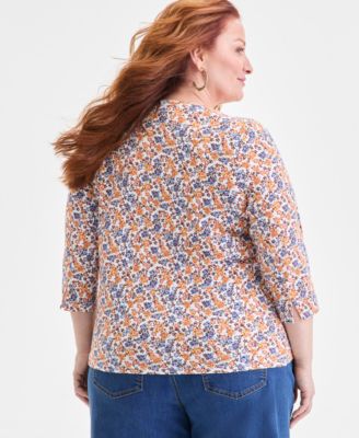 Plus Size Cotton Boat-Neck Top, Macy's Exclusive