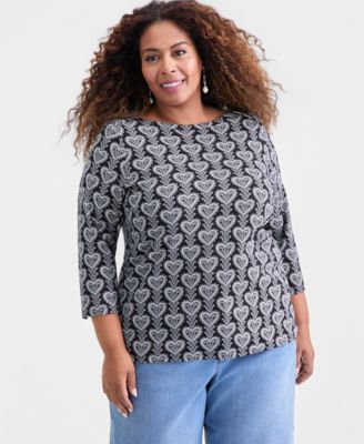 Plus Size Cotton Boat-Neck Top, Macy's Exclusive