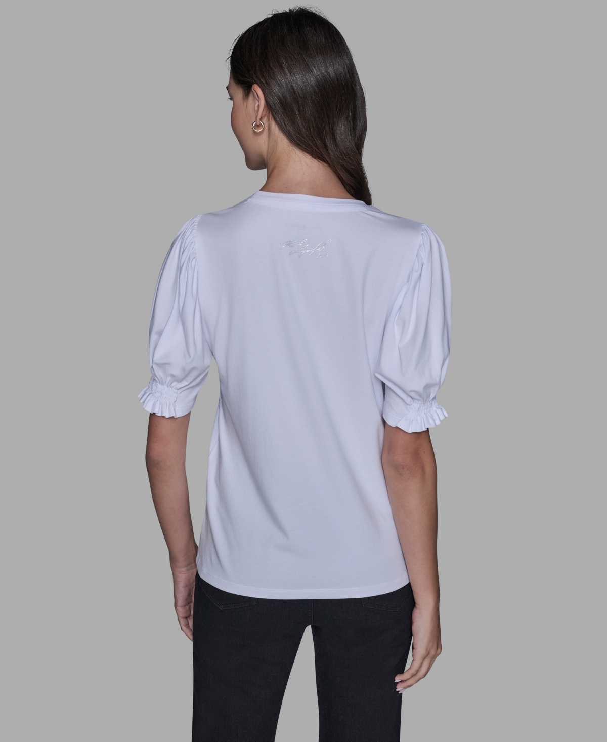 Karl Lagerfeld Women's Puff Sleeves T-shirt In White
