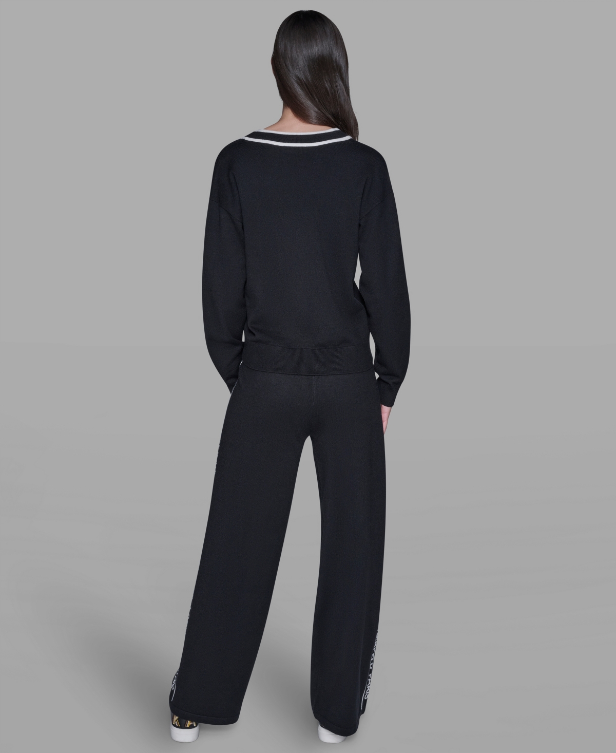 Karl Lagerfeld Women's Logo Tape V-neck Sweater In Black