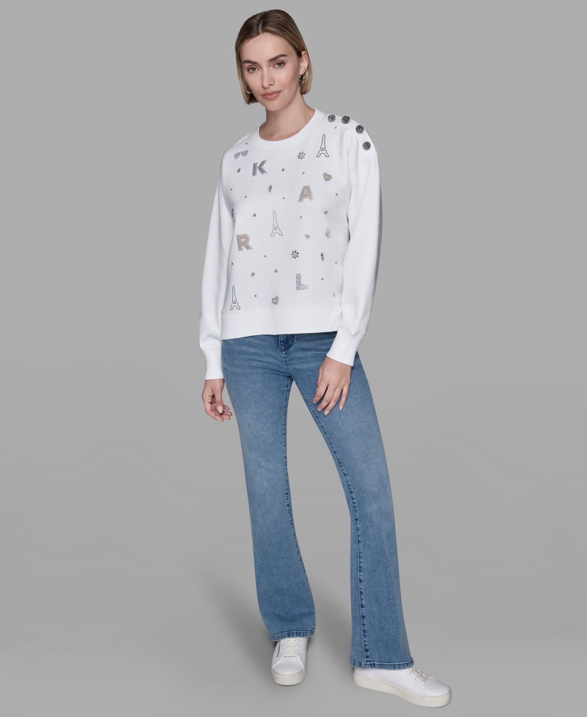 Karl Lagerfeld Women's Printed Long-sleeve Sweatshirt In White