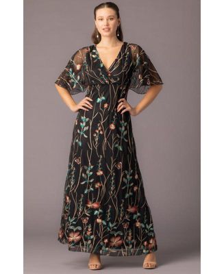 Women's Embroidered Elegance Evening Gown with Sleeves
