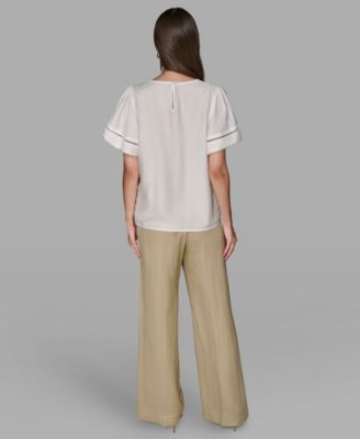 Women's Solid Trim Detail Woven Top