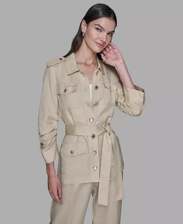 Women's Collared Linen-Blend Belted Jacket