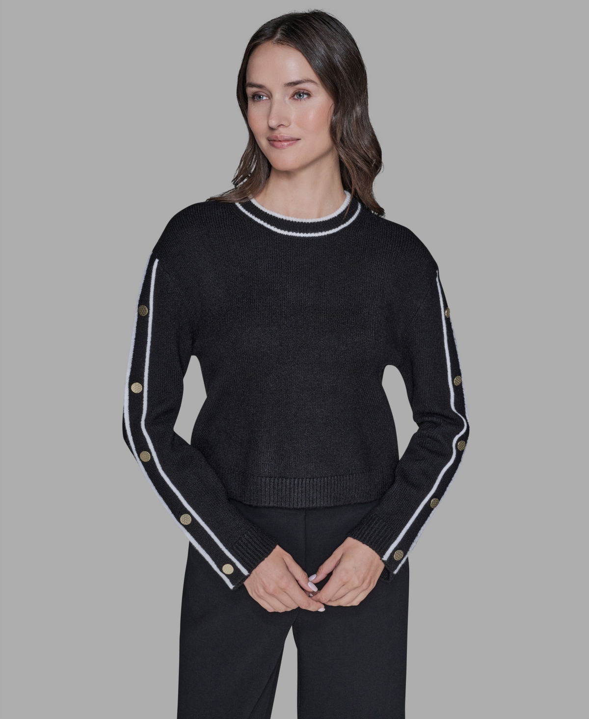 Karl Lagerfeld Women's Contrast Trim Pull-on Sweater In Black