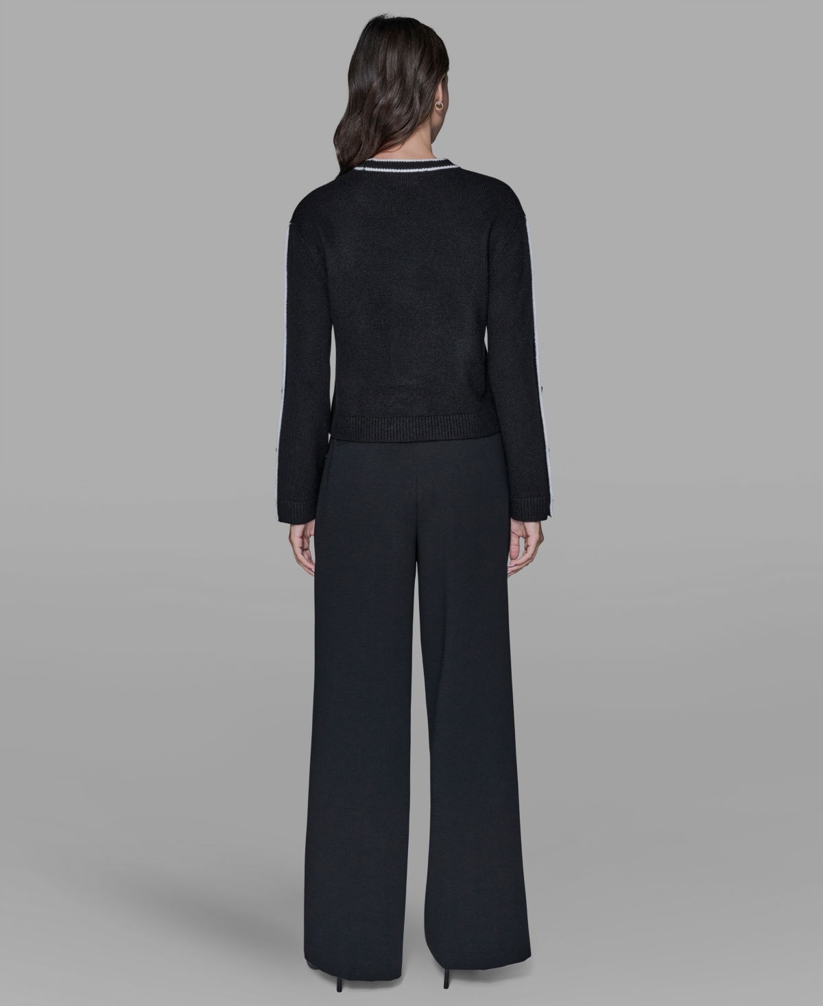 Karl Lagerfeld Women's Contrast Trim Pull-on Sweater In Black